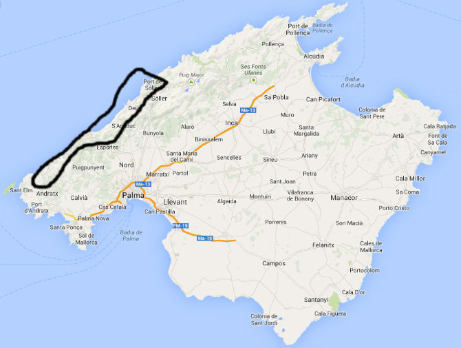 Karta Västkustvägen Mallorca